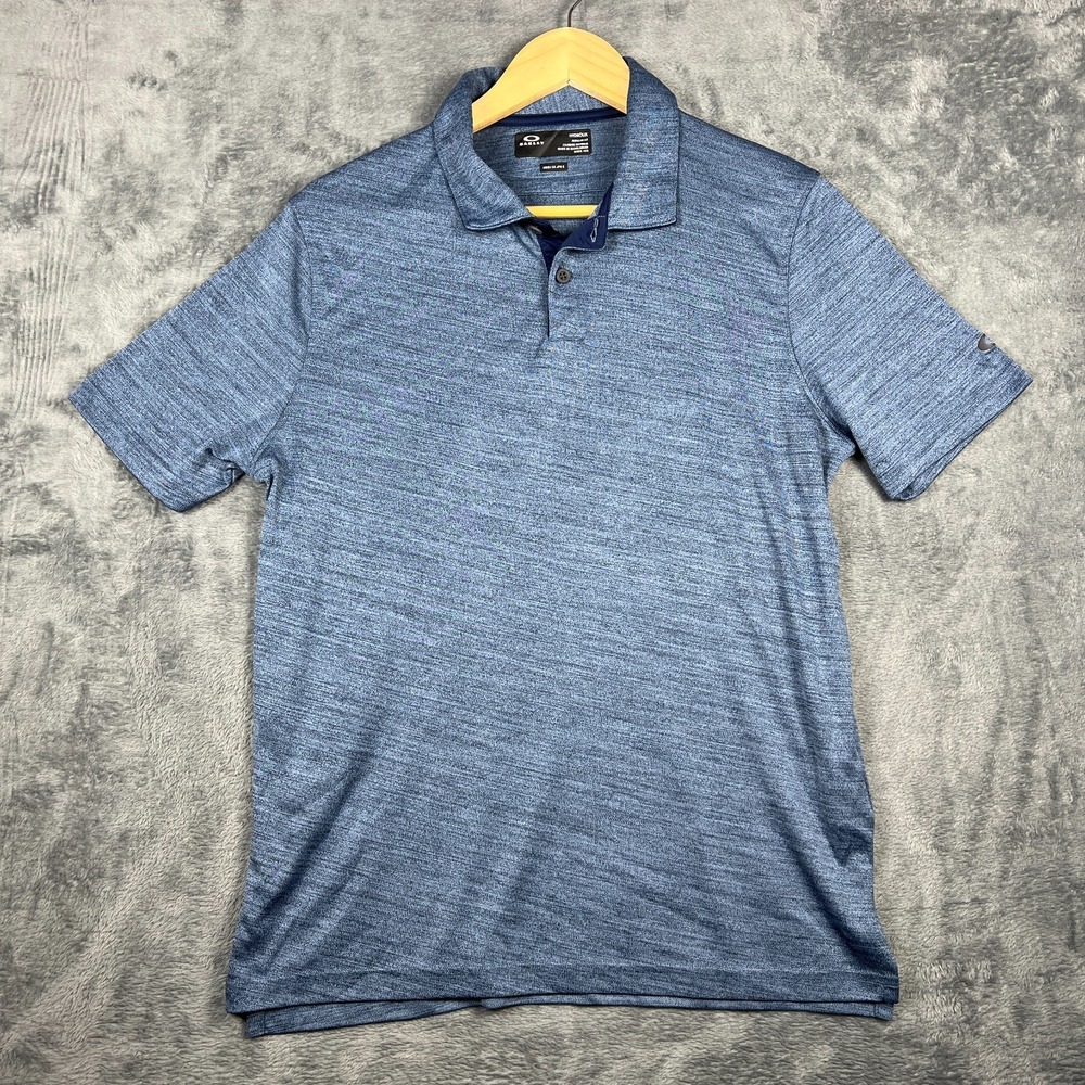 Oakley Hydrolix Polo Shirt Mens XS Heather Blue Regular Fit High Low Hem Tennis